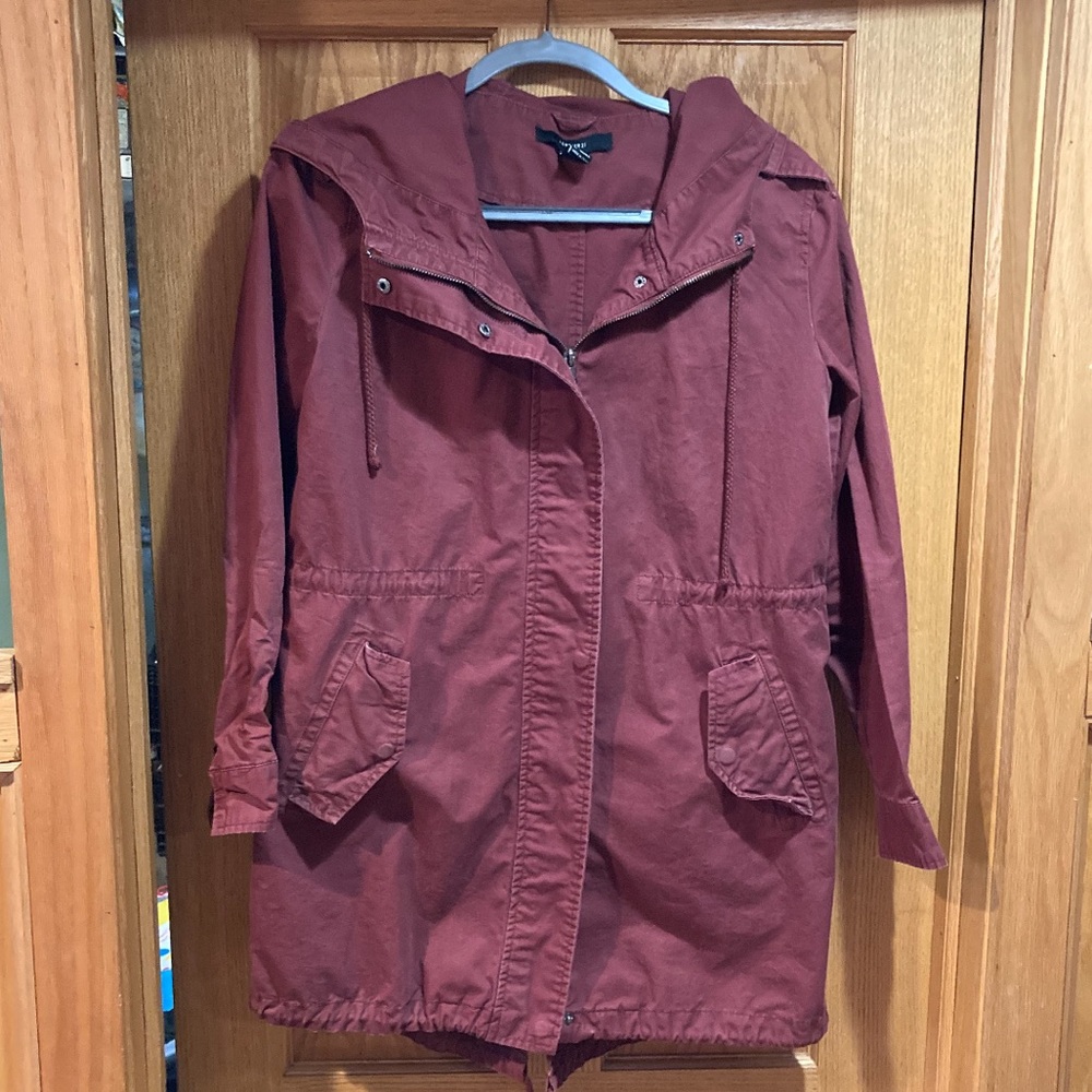 Maroon Long Hooded Utility Jacket - image 1